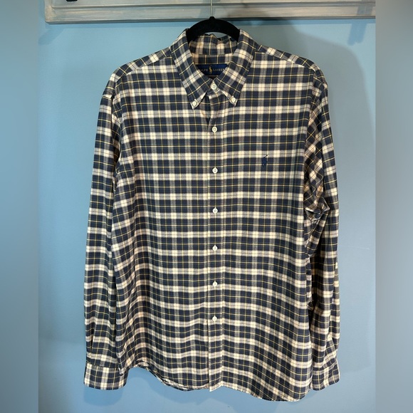Ralph Lauren Plaid Oxford Shirt in Tan/Green/Navy - Picture 1 of 9